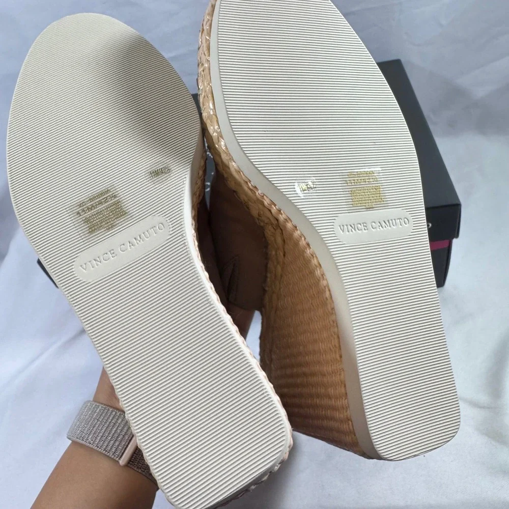 New Vince Camuto Brissia Tortilla Nubuck Espadrille Platform Wedge Mule Size 11M